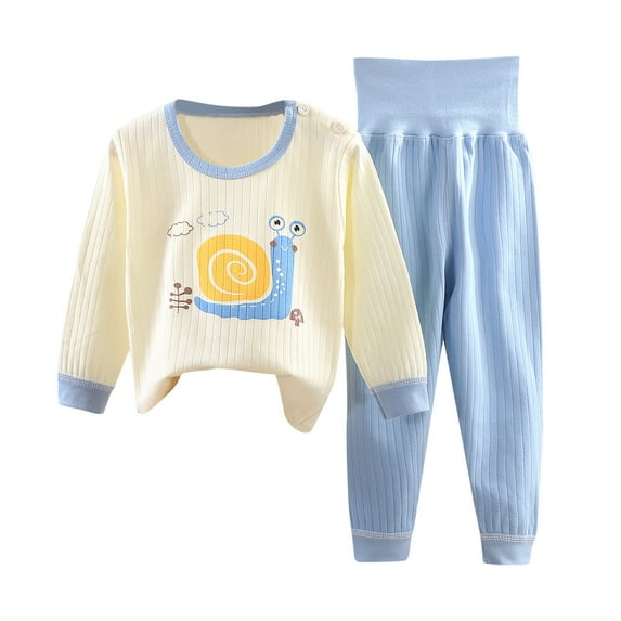 TAIAOJING Toddler Girls Boys Baby Soft Pajamas Toddler Cartoon Prints Hight Waist Long Sleeve Kid Sleepwear Sets 12-18 Months