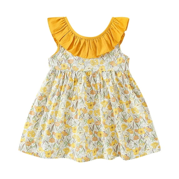 TAIAOJING Toddler Girls Dress Sleeveless Flower Skirt Bow Cute Sweet Suspender Dress Princess Dress