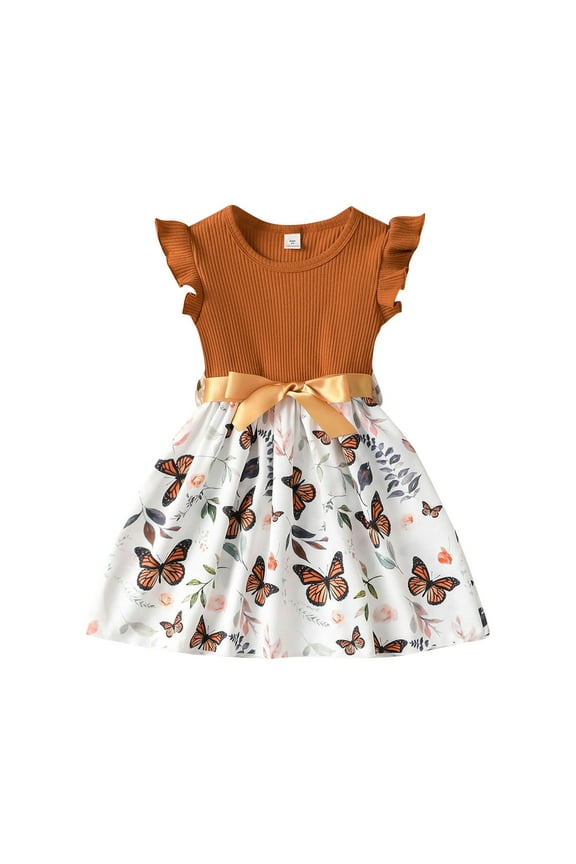 Toddler Girls Dresses Flying Sleeve Butterfly Print Dress Summer Beach Dresses For 2-3 Years
