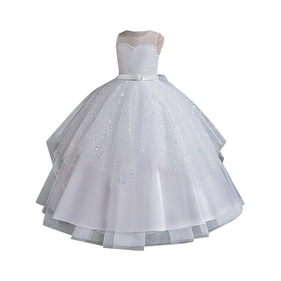 TAIAOJING Toddler Girls Dresses Sleeveless O-Neck Formal Party Dress For Kids Embroidered Flower Girl Bridesmaid Birthday Prom Pageant Maxi Trendy 10-11Y