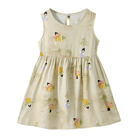 TAIAOJING Toddler Girls Dresses Summer Floral Dress Sleeveless Casual O-Neck A-Line Dress For Children Versatile 6-7Y