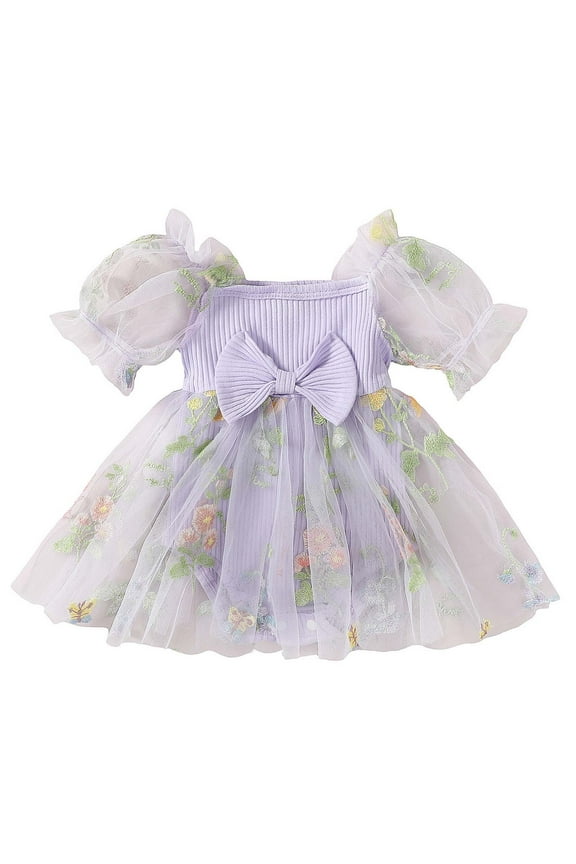 Toddler Girls Fairy Princess Jumpsuit Onesie With Floral Embroidery Mesh Patchwork For Party & Photo Trendy 3-6M