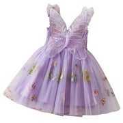 TAIAOJING Toddler Girls Fl Sleeves Mesh EmbroideryHoliday Princess Dress A-Line Solid Color O-Neck Dance Party Dresses Boho Beach Casual Birthday Sundress Versatile 1-2Y