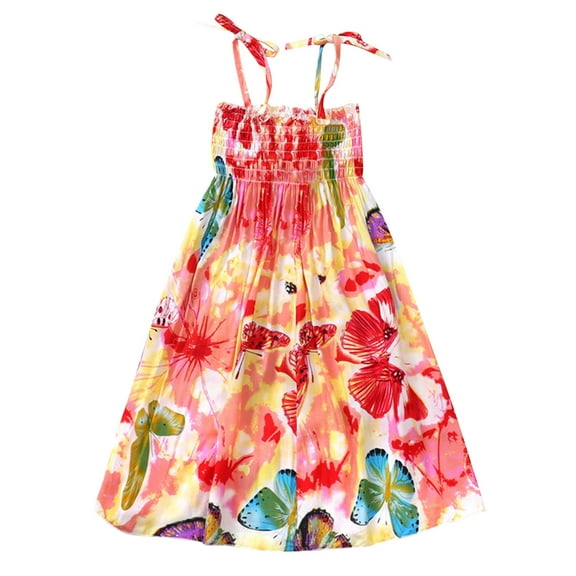 TAIAOJING Toddler Girls Floral Bohemian Dress Adjustable Spaghetti Strap Midi Dress Flowers Sleeveless Beach Straps Princess Dress 2-3 Years