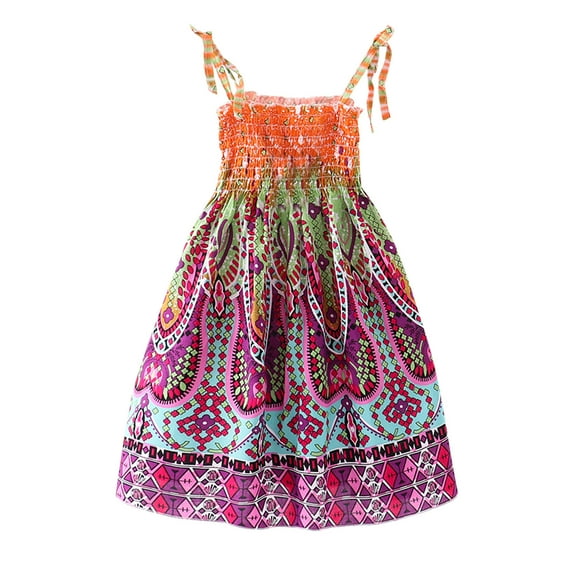 TAIAOJING Toddler Kids Girls Floral Bohemian Flowers Sleeveless Beach Straps Dress Princess Clothes For 5-6 Years