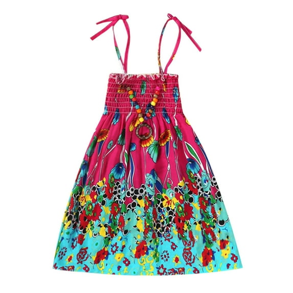 TAIAOJING Toddler Girls Floral Bohemian Dress Adjustable Spaghetti Strap Midi Dress Flowers Sleeveless Beach Straps Princess Dress 5-6 Years