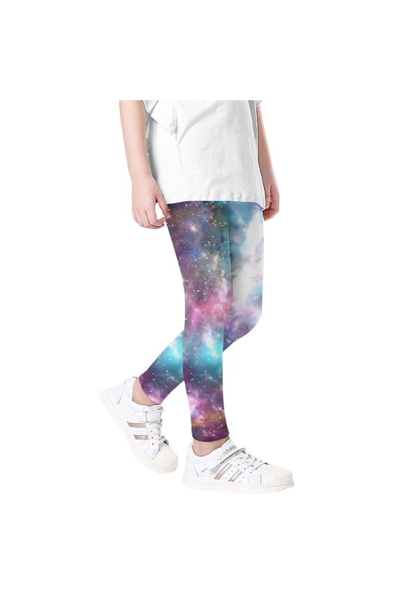 Toddler Girls Galaxy Print Athletic Leggings Comfortable Space Themed Casual Tights For Active Wear Fashionable 3-4Y