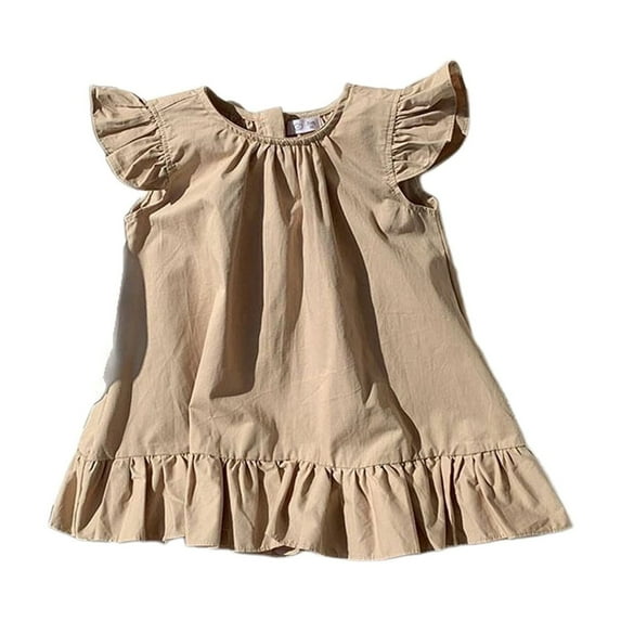 TAIAOJING Toddler Girls Knot Lace Sleeveless Dress O-Neck Solid Color Cute 4-5Y