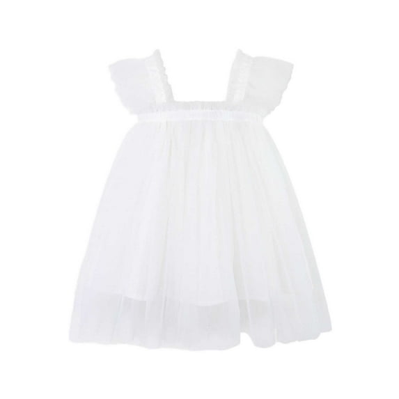 TAIAOJING Toddler Girls Mesh Dress Fly Sleeve Holiday Solid Color A-Line Dance Party Princess Dresses Beach Casual Birthday Boho Sundress Trendy 2-3Y