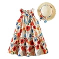 thumbnail image 1 of TAIAOJING Toddler Girls Neck Patchwork Dress With Detachable Hat & Hairband Flowy Ruffle Hem Casual Summer Outfits Sets Cute 3-4Y, 1 of 9