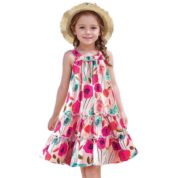 TAIAOJING Toddler Girls Neck Patchwork Dress With Detachable Hat & Hairband Flowy Ruffle Hem Casual Summer Outfits Sets Stylish 5-7Y
