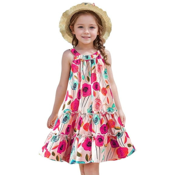 TAIAOJING Toddler Girls Neck Patchwork Dress With Detachable Hat & Hairband Flowy Ruffle Hem Casual Summer Outfits Sets Trendy 8-9Y