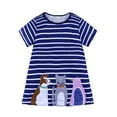 thumbnail image 1 of TAIAOJING Toddler Girls Princess Dress Baby Kids Cotton Short Sleeve Casual Dress Cartoon Appliques Striped Princess Girls Outfits 6-7 Years, 1 of 5