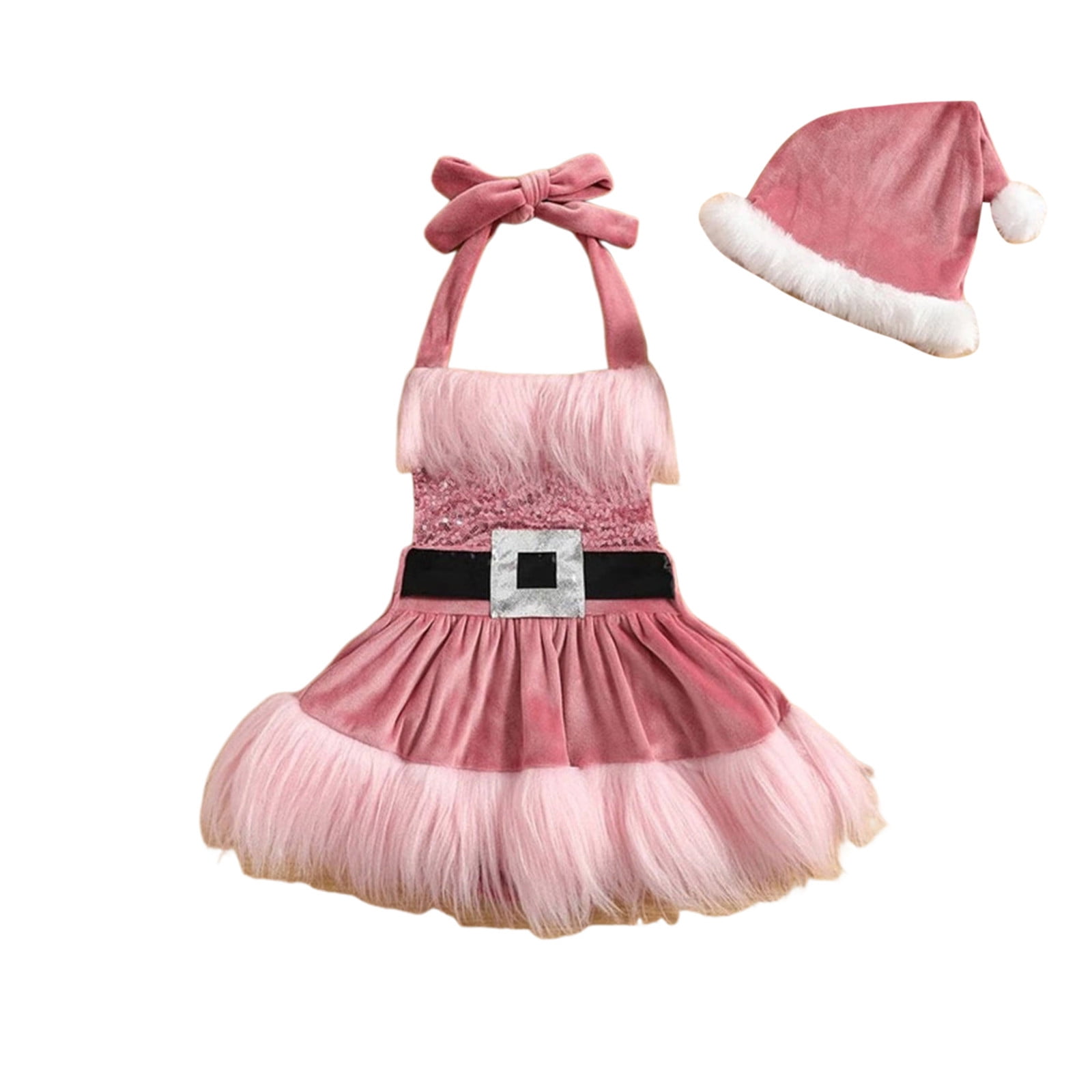 TAIAOJING Toddler Girls Princess Dress Kids Girls Christmas Sleeveless Dress Outwear Party Hat