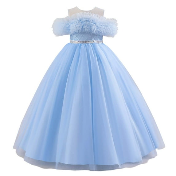 TAIAOJING Toddler Girls Princess Evening Gown For Piano Recital & Flower Girl Dress With Lace Trim For Birthday Party Soft 11-12Y