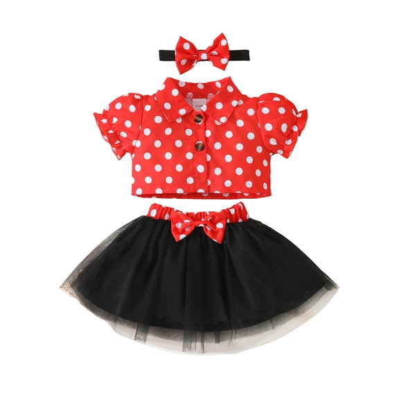 TAIAOJING Toddler Girls Short Sleeve Dot Prints Coat Tops Skirts Outfits Sets Trendy 6-9M