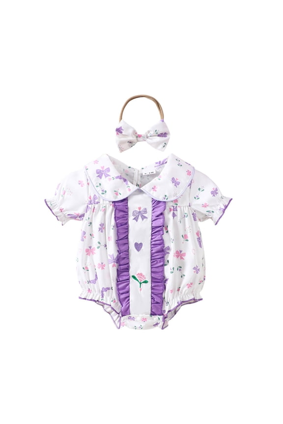 Toddler Girls Short Sleeve Floral Prints Romper Ruffles Bodysuits Onesie Soft 12-18M