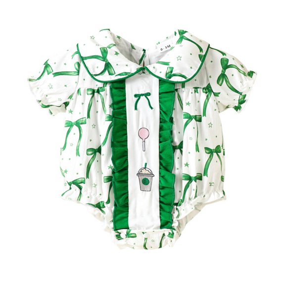 TAIAOJING Toddler Girls Short Sleeve Prints Romper Ruffles Bodysuits Onesie Relaxed Fit 6-12M