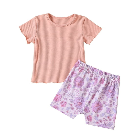 TAIAOJING Toddler Girls Short Sleeve T Shirt Pullover Tops Floral Prints Shorts Outfits For 6-12 Months