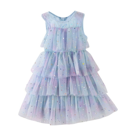 TAIAOJING Toddler Girls Sleeveless Dot Paillette Ruffles Tulle Princess Dress Dance Party Dresses Clothes