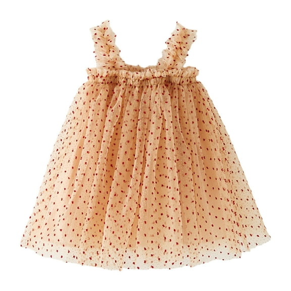 TAIAOJING Toddler Girls Sleeveless Dot Tulle Holiday Party Dress Dance Party Princess Dresses Clothes For 5-6 Years