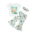 thumbnail image 1 of TAIAOJING Toddler Girls Summer Irish Festival Short Sleeve Letter Prints Tops Pants Headbands 3PCS Outfits Clothes Set, 1 of 6