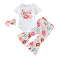 thumbnail image 1 of TAIAOJING Toddler Girls Summer Short Sleeve Letter Prints Romper Pants Headbands 3PCS Outfits Clothes Set, 1 of 7