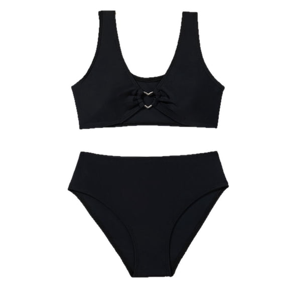 TAIAOJING Toddler Girls Swimwear Sports Solid Color V-Neck Backless Bikini Swim Wear Split Swimsuit Summer Pool Hawaii Tropical Beachwear Girls Bikini Swim Wear Swimsuit Set Birthday 9-10Y