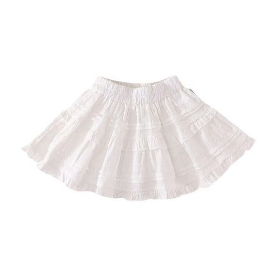 TAIAOJING Toddler Girls Tiered Layer Shirred Smocked Skirts Casual Cute High Waisted Pleated Ruffle Flowy Elastic Skirts Relaxed Fit Baby Child Daliywear 6-7 Years
