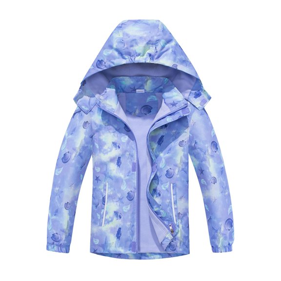 TAIAOJING Toddler Girls Transitional Jacket With Detachable Hood Printed Jacket Lined With Rain Jacket Versatile 3-4Y