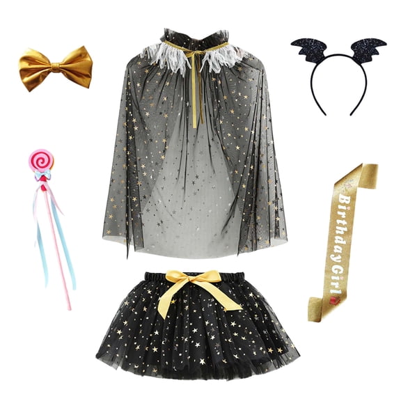 TAIAOJING Toddler Girls Tutu Skirt Party Set With Star Wand Glitter Headband Bow Cape For Birthday Dress Up Skirts Leisure 3-4Y