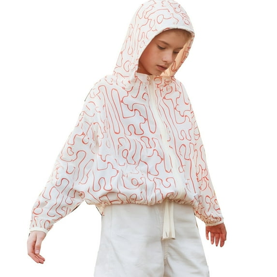 TAIAOJING Toddler Girls Zip Up Hooded Jacket For Kids Lightweight Breathable Outerwear With Prints Casual And Outdoor Coat For Ages 3-14 Relaxed Fit 7-8Y