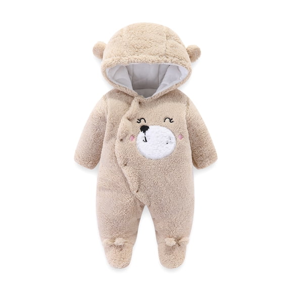 TAIAOJING Toddler Jacket Baby Girls Boys Buttons Fuzzy Hooded Bear Romper Jumpsuit Coat Outwear 3-6 Months