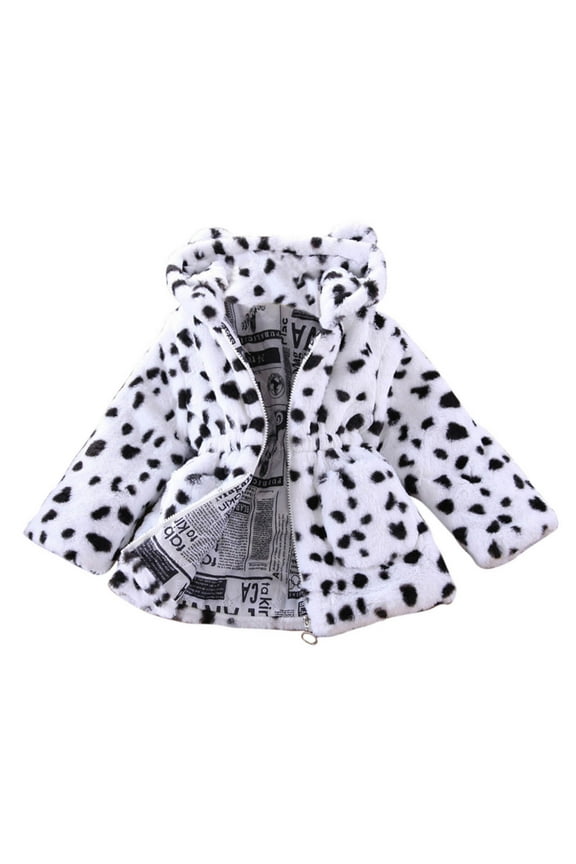 Toddler Jacket Baby Girls Winter Windproof Dairy Cow Printed Hoodie Thicken Warm Coat Outwear 2-3 Years