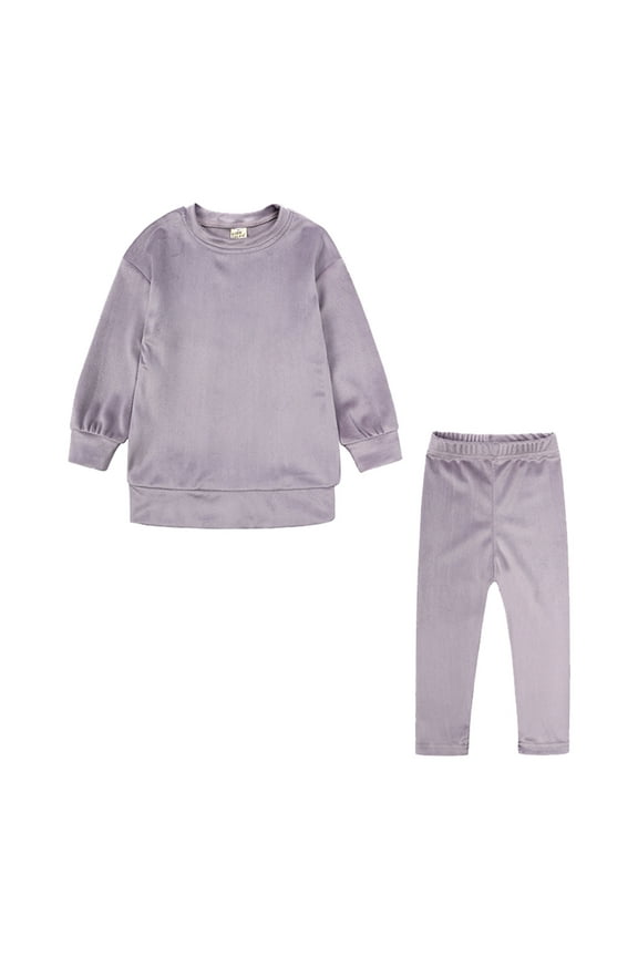 Toddler Kids Baby Boy Girl Clothes Unisex Solid Sweatsuit Long Sleeve Warm Pullover Tops Pants Set Fall Winter Pajamas Outfits 5-6 Years