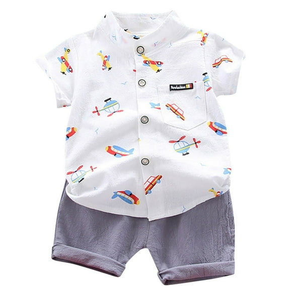 TAIAOJING Toddler Baby Boy Outfits Kids Boys Cartoon Plane Gentleman Shirt Tops Shorts Outfits Set For 2-3 Years
