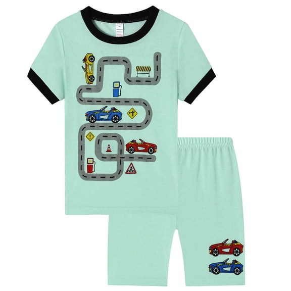 TAIAOJING Toddler Kids Baby Boys Cartoon Printed Cute Casual T-Shirt Grid Shorts Outfits Sets Relaxed Fit 7-8Y