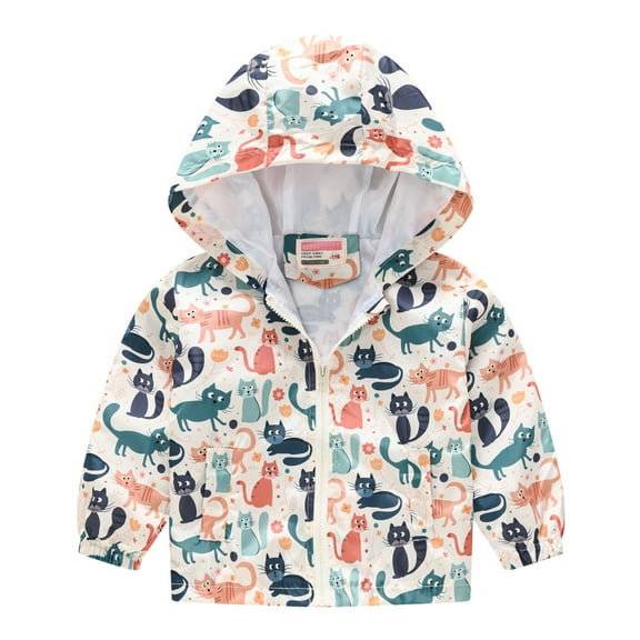 TAIAOJING Toddler Kids Baby Cartoon Jacket Windproof Coat Hooded Print Zipper Grils Boys Autumn Jacket Boys Coat&jacket 3-4 Years