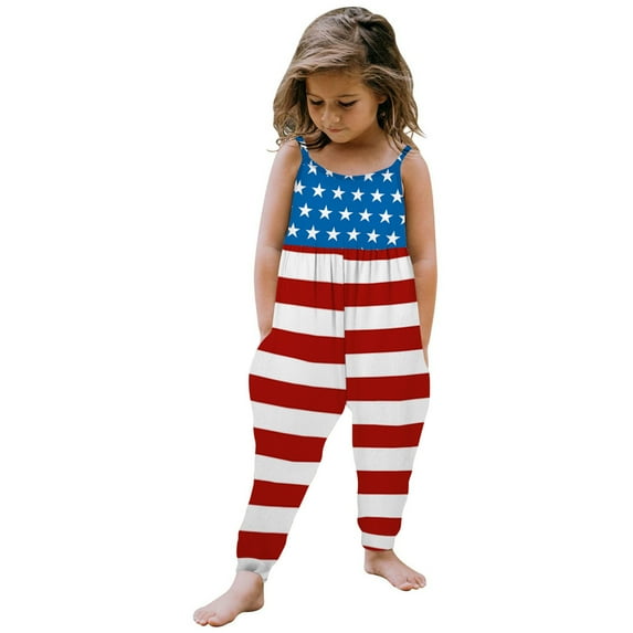TAIAOJING Toddler Kids Baby Girls 4th Of July Independence Day Romper Jumpsuit Onesie Playsuit Trendy 1-2Y