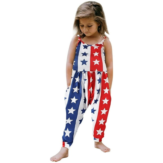 TAIAOJING Toddler Kids Baby Girls 4th Of July Independence Day Romper Jumpsuit Onesie Playsuit Versatile 2-3Y