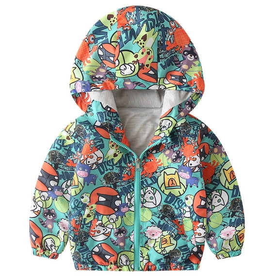 TAIAOJING Toddler Kids Baby Girls Boys Cartoon Dinosaur Jacket Zipper Hooded Windproof Coat Windbreaker Outwear For 12-18 Months