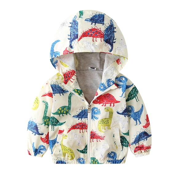 TAIAOJING Toddler Kids Baby Girls Boys Cartoon Dinosaur Jacket Zipper Hooded Windproof Coat Windbreaker Outwear For 3-4 Years