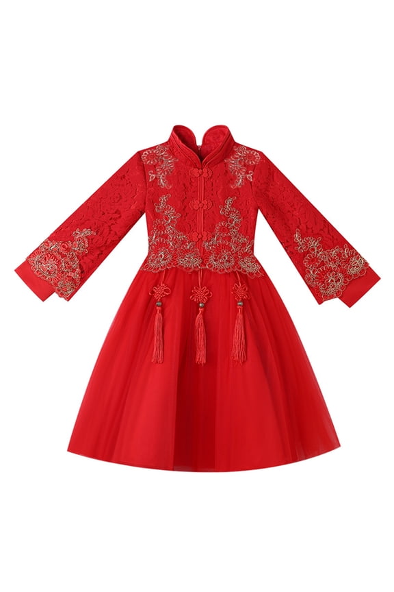 Toddler Kids Baby Girls Children Dresses For Chinese New Year Lined Warm Princess Dresses 12-13 Years