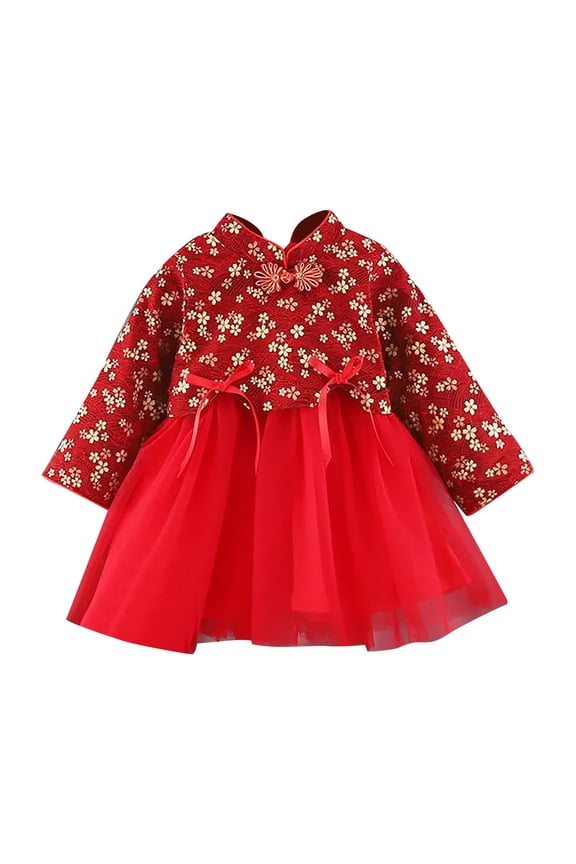 Toddler Kids Baby Girls Children Fairy Dresses For Chinese New Year Princess Dresses Embroidery Tang Suit Performance Lovely 6-12M