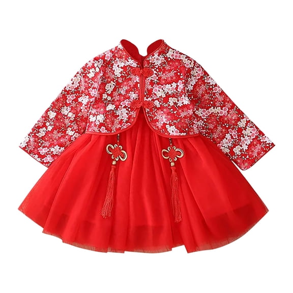 TAIAOJING Toddler Kids Baby Girls Children Fairy Dresses For Chinese New Year Princess Dresses Embroidery Tang Suit Performance Soft 130