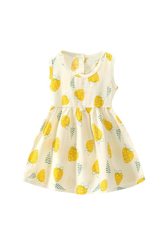 Toddler Kids Baby Girls Clothes Summer Sleeveless Floral Cartoon Plaid Dress Casual Beach Dresses Outfits For 2-3 Years