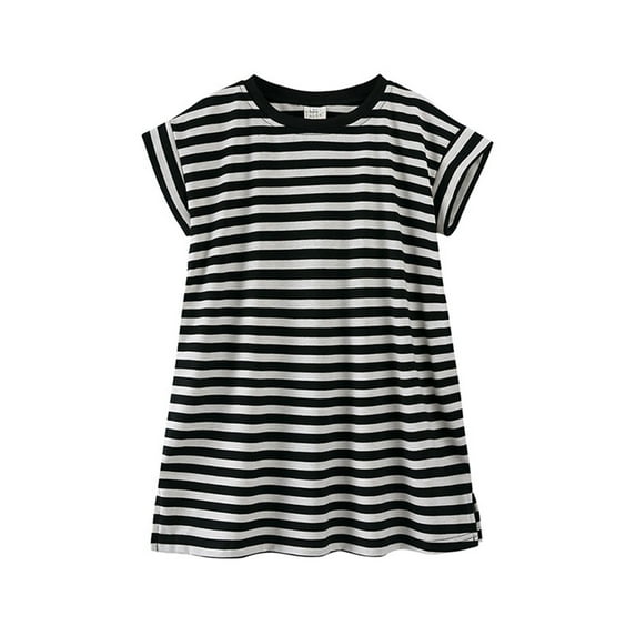 TAIAOJING Toddler Kids Baby Little Girls Summer Clothes Striped Short Sleeve Princess Dress Outfits Sets Dresses Boho 7-8Y