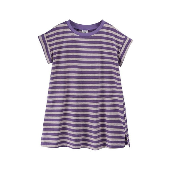 TAIAOJING Toddler Kids Baby Little Girls Summer Clothes Striped Short Sleeve Princess Dress Outfits Sets Dresses Soft 7-8Y