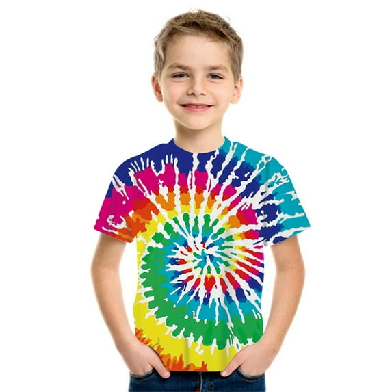 TAIAOJING Toddler Kids Blouse Little Girls Boy Tie Dyed Print Casual Short Sleeve T-Shirts Tee Tops Summer Clothes Stylish M