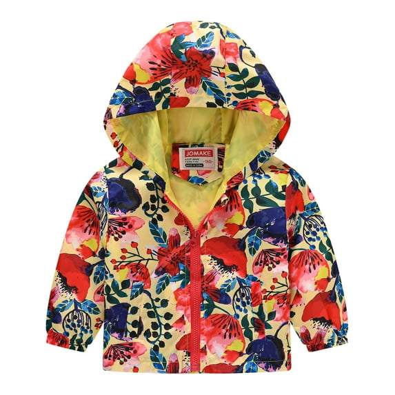 TAIAOJING Toddler Kids Boys Girls Polar Jacket with Hood Boys Girls Casual Printing Cartoon Hooded Outerwear Zipper Coats Long Sleeve Windproof Coats Lightweight Coat Windbreaker 4-5 Years